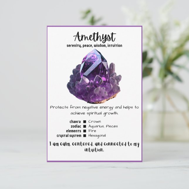 Carte de signification du cristal d'Améthyste (Debout devant)