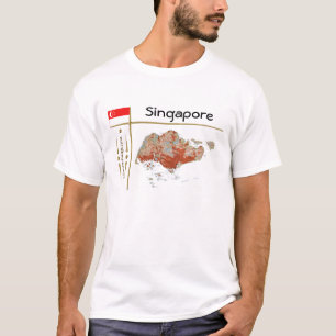 Carte de Singapour + Indicateur + Titre T-shirt