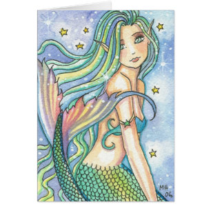Carte de sirène à l'aquarelle ACEO