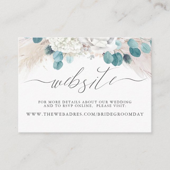 Carte de site Mariage Pampas Grass White Floral (Devant)