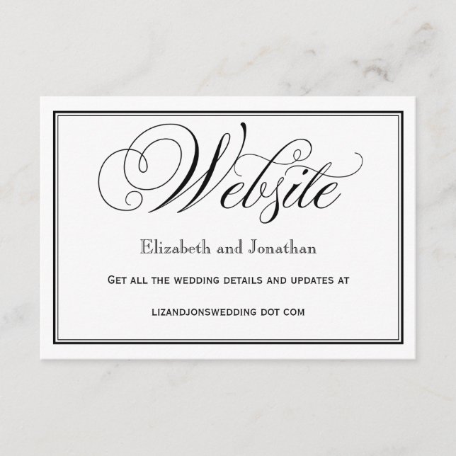 Carte de site Web de mariage à l'encre noire et bl (Devant)