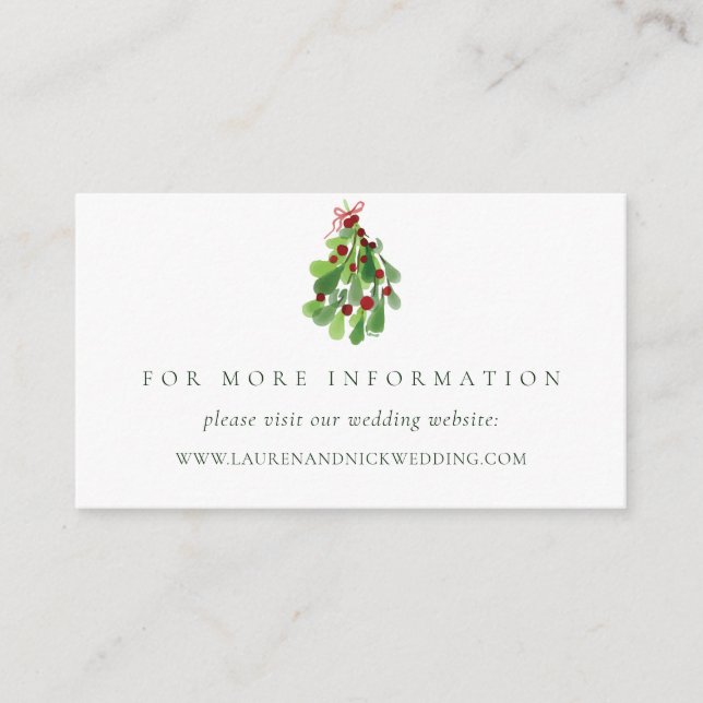 Carte de site Web de mariage sous le gui de Noël (Devant)