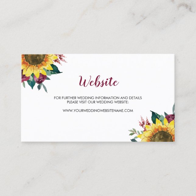 Carte de site Web Mariage de fleurs de tournesol d (Devant)