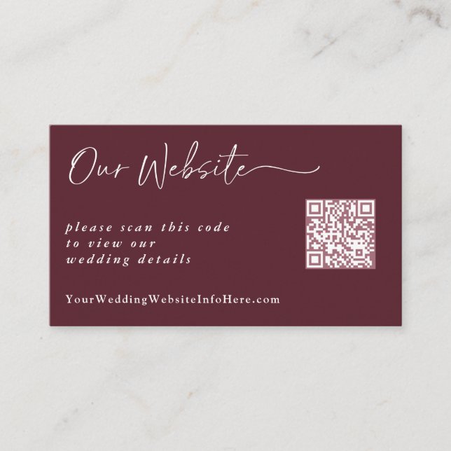 Carte de site Web Mariage moderne Merlot (Devant)