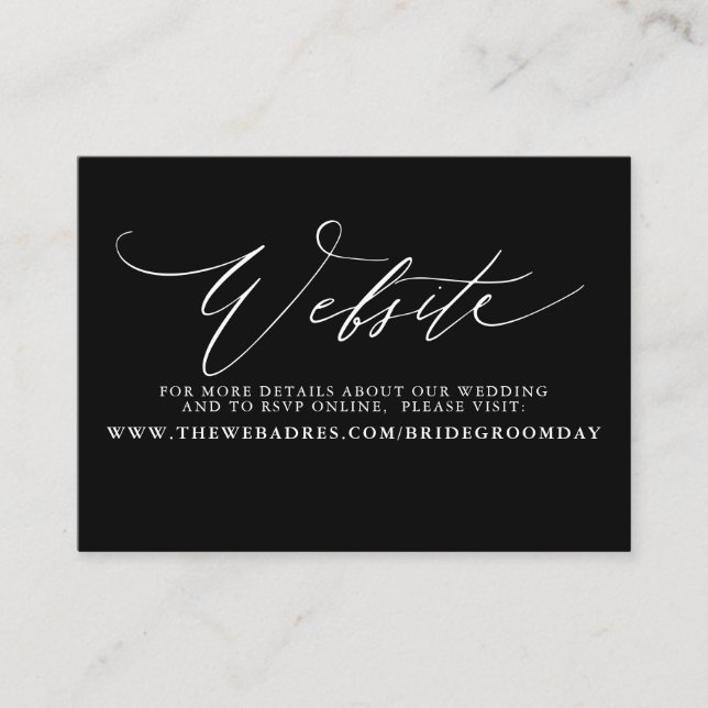 Carte de site Web Mariage noir de script moderne (Devant)