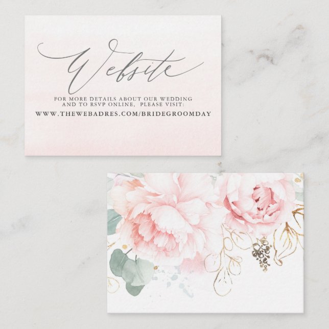 Carte de site Web Mariage rose pâle (Devant / Derrière)