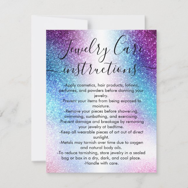 Carte de soin pour bijoux de Parties scintillant N (Devant)