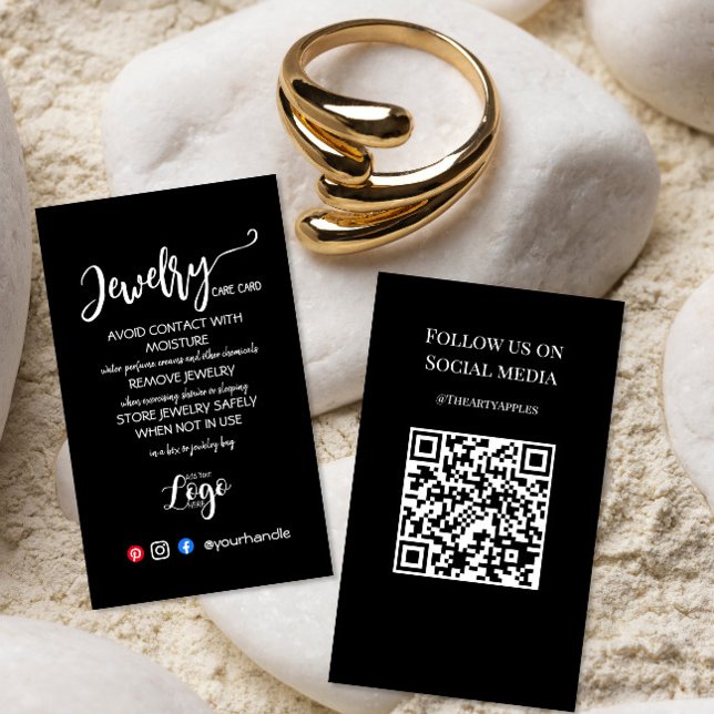 Carte de Soin pour bijoux en noir moderne - Ajoute (Créateur téléchargé)