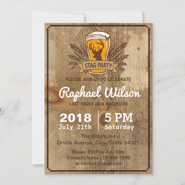 Carte de soirée de Bachelor avec bière cool (Devant)