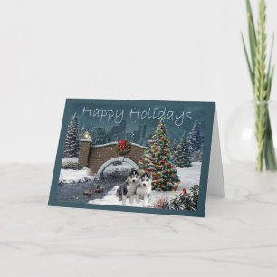 Carte de soirée de Noël de chiots de chien de