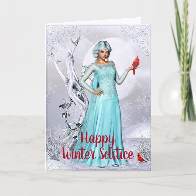 Carte de solstice d'hiver Cardinal Femme Imaginair (Devant)
