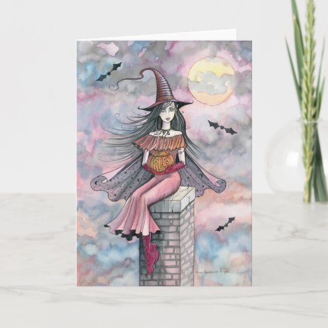 Carte de sorcière de Halloween par l'aquarium (Devant)