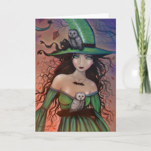 Carte de sorcière et de hiboux d'Halloween