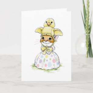 Carte de souris de Pâques avec chapeau de poulet