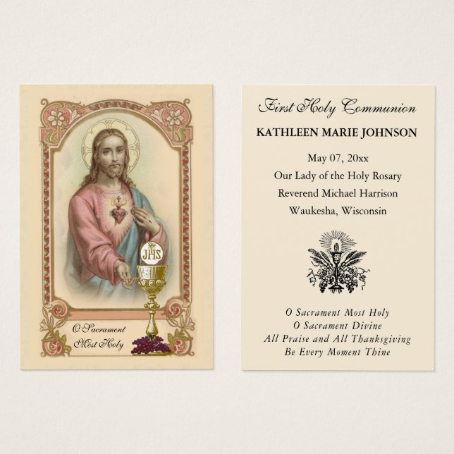 Carte de souvenir catholique de la première commun (Devant & derrière)