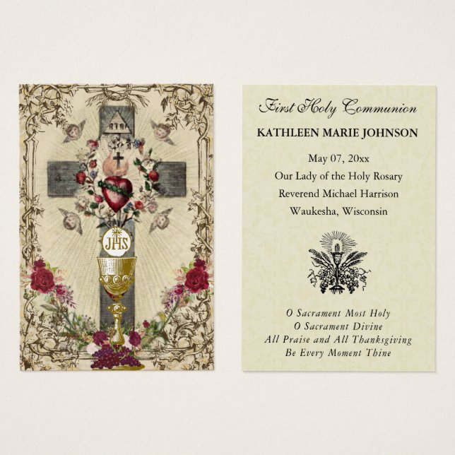 Carte de souvenir catholique de la première commun (Devant & derrière)