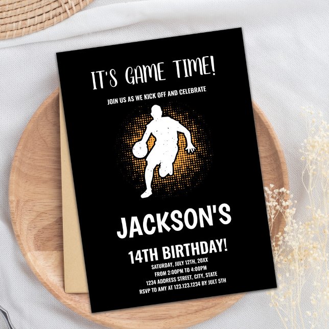 Carte de sport pour garçons avec dos noir (Basketballs Invitations)