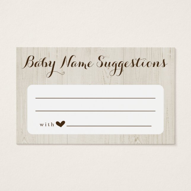 Carte de suggestions pour le nom du bébé rustique  (Devant)