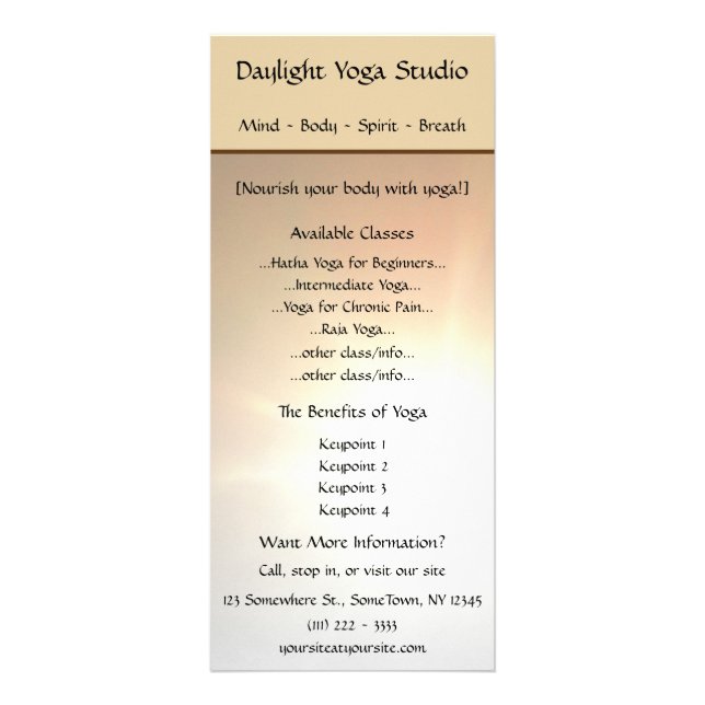 Carte de support de studio de yoga de lumière du (Devant)