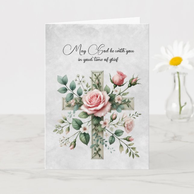 Carte de sympathie croix-roses roses (Petite plante)
