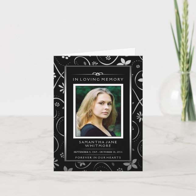 Carte de sympathie florale noire et blanche de (Devant)