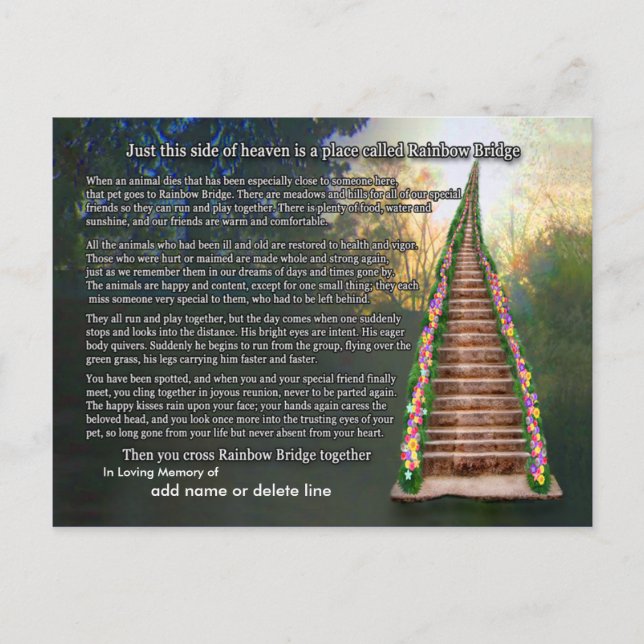 Carte de sympathie pour le poème Rainbow Bridge (Devant)