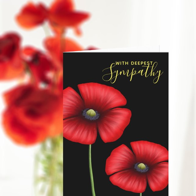 Carte de sympathie Red Poppy (Here's a Poppy sympathy card with space for your condolence message. So sorry for your loss.)