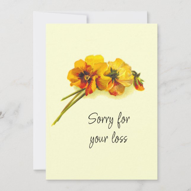 Carte de Sympathie vintage Fleurs de Pansy Jaunes (Devant)