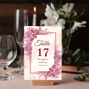 Carte de table à motif romantique de fleurs de cer