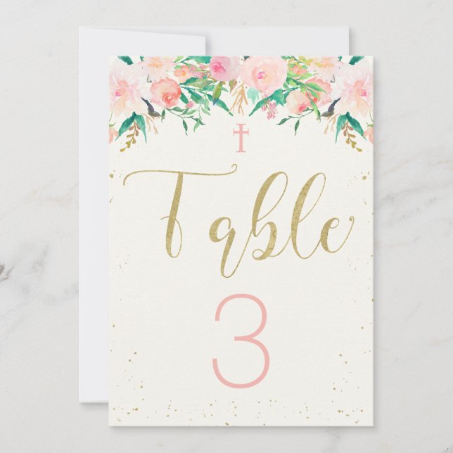 Carte de table baptême floral (Devant)