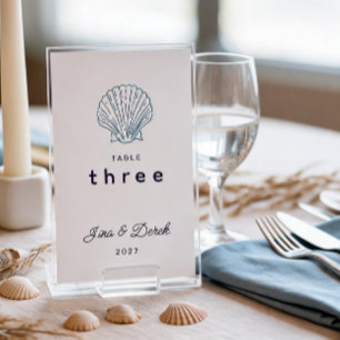 Carte de table bleu blanc pour mariage de destinat