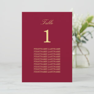 Carte de table Burgundy Golden Beige Guiness