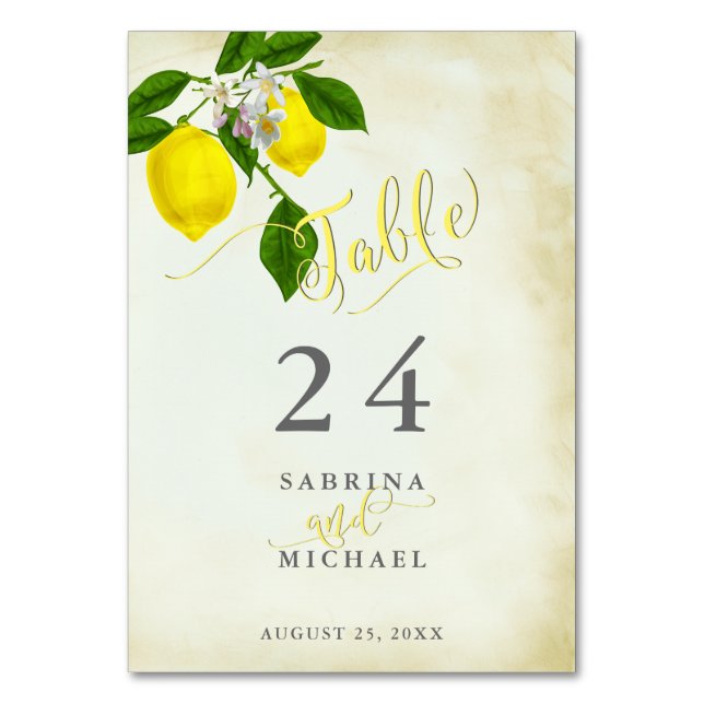 Carte de table citrons couleur aquarelle jaune rus (Par défaut)