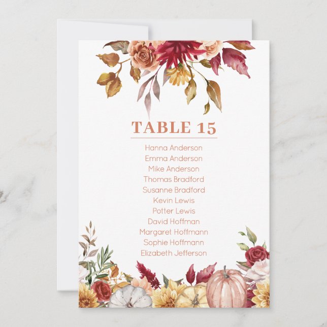 Carte de table Citrouille des fleurs d'automne (Devant)