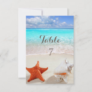 Carte de table de coquillages de mariage de plage