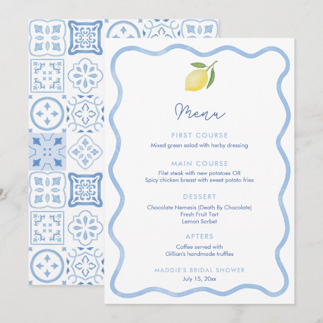 Carte de table de mariage à thème citron avec bord (Devant / Derrière)