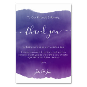 Carte de table de Mariage aquarelle