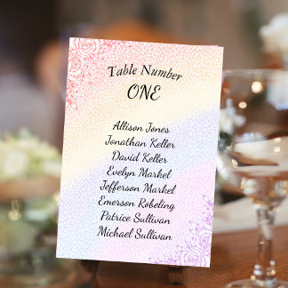 Carte de table de mariage arc-en-ciel