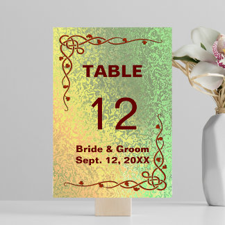 Carte de table de mariage aux teintes vert jaune d