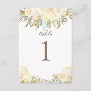 Carte de table de mariage Champagne Cream Floral