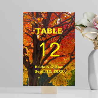 Carte de table de mariage de feuilles d'automne