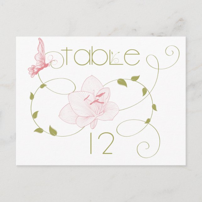 Carte de table de mariage de jardin rose Lys (Devant)