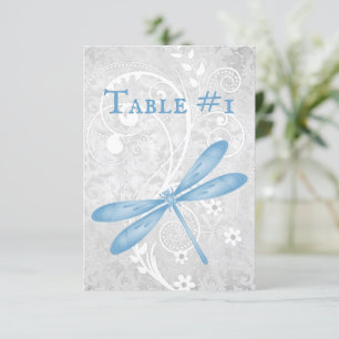 Carte de table de mariage de libellules bleues
