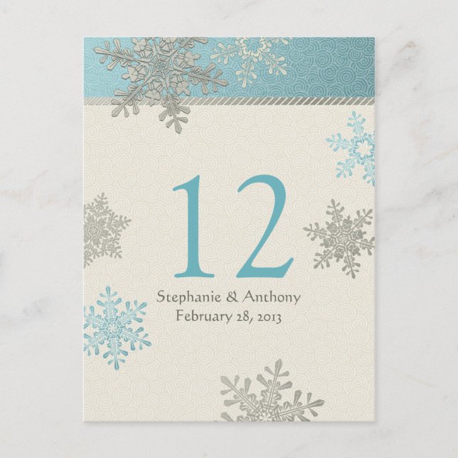 Carte de table de mariage d'hiver Silver Blue Snow (Devant)