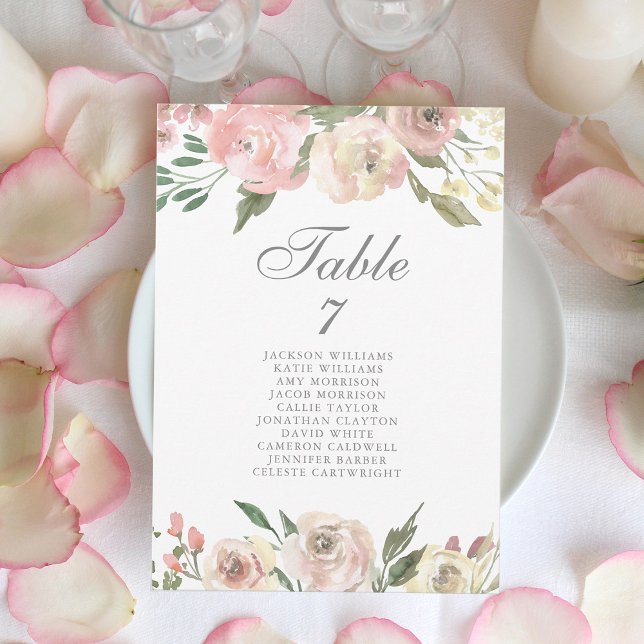Carte de table de mariage élégante aux fleurs rose (Créateur téléchargé)