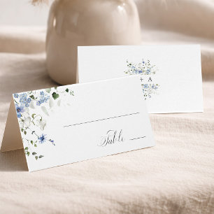 Carte de table de mariage florale Bleu Blanc Vert