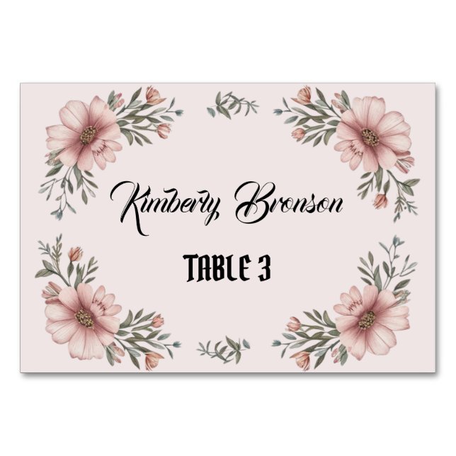 Carte de table de mariage florale élégante (Dos)