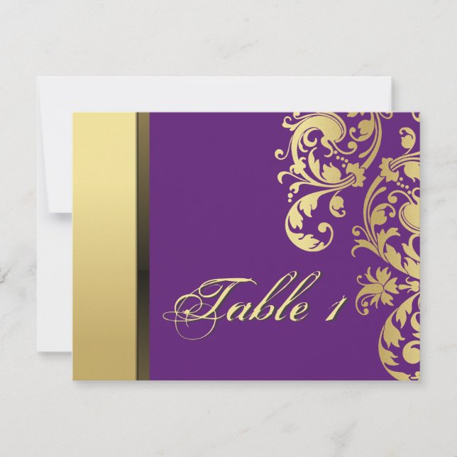 Carte de table de mariage - Florale Violet et Or (Devant)