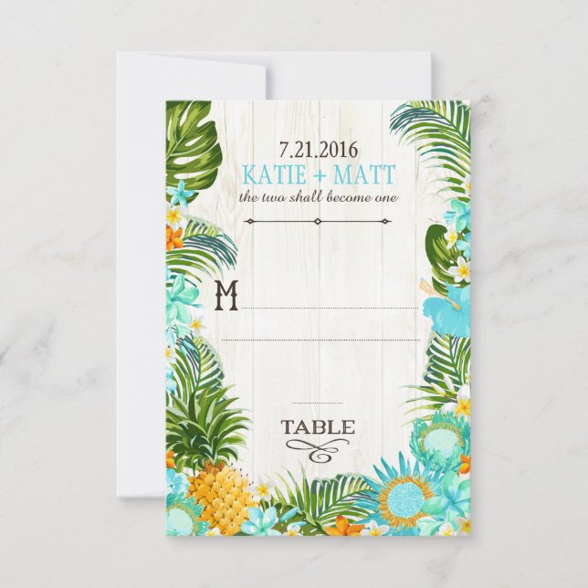 Carte de table de mariage hawaïen Luau Plage Rusti (Devant)