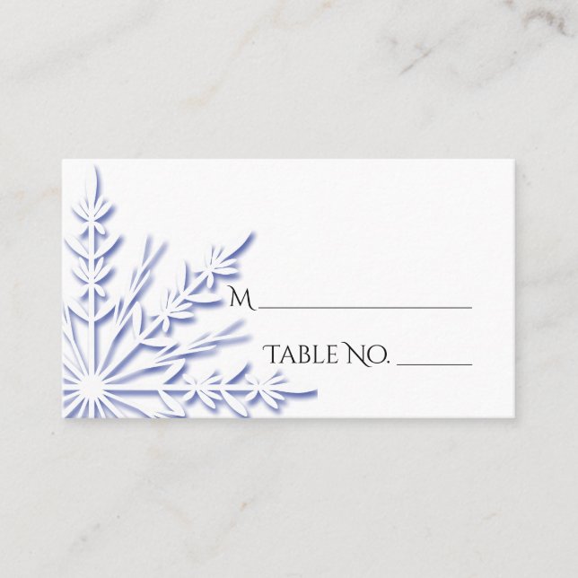 Carte de table de mariage hivernal blanc avec floc (Devant)